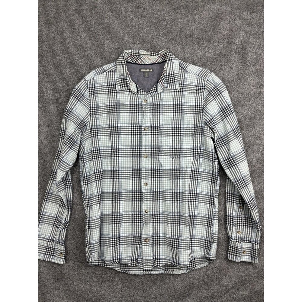 Toad&Co Shirt‎ Mens Medium Blue Plaid Button Front Long Sleeve Cotton Casual